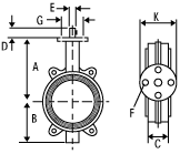 construction dimension of butterfly valve BV1000S series wafer butterfly valve BV1000W
